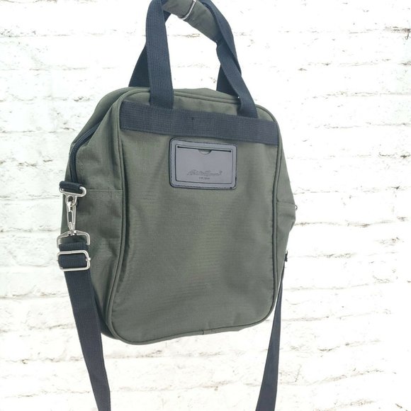 Eddie Bauer Mens Olive Green Black Retro Nylon Detachable Strap Convertible Bag - Picture 5 of 15